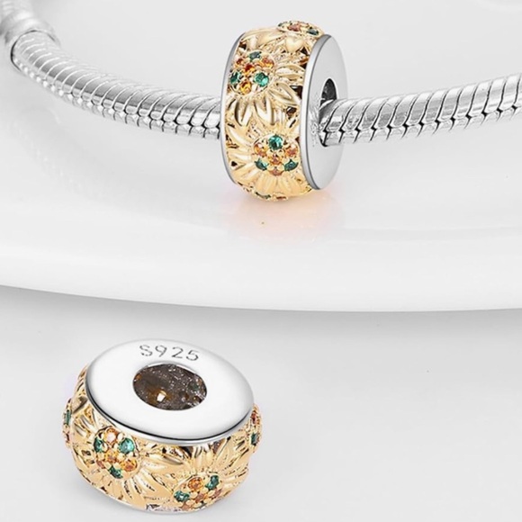 Sunflowers charm for Pandora bracelet sterling silver 925 - Picture 2 of 5